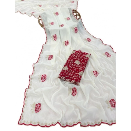 Generic Women's Star Georgette Embroidered Saree With Unstitched Blouse 5.5Mtr (White) Generic Women's Star Georgette Embroidered Saree With Unstitched Blouse 5.5Mtr (White)