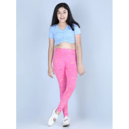 Generic Girl's Cotton Lycra Printed Elasticated Leggings (Pink) Generic Girl's Cotton Lycra Printed Elasticated Leggings (Pink)