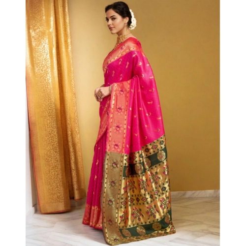 Women's Silk Blend Zari Weaving Saree With Unstitched Blouse 5.5Mtr (Pink) Women's Silk Blend Zari Weaving Saree With Unstitched Blouse 5.5Mtr (Pink)