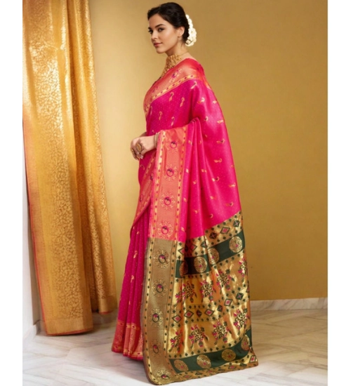 Generic Women's Silk Blend Zari Weaving Saree With Unstitched Blouse 5.5Mtr (Pink)