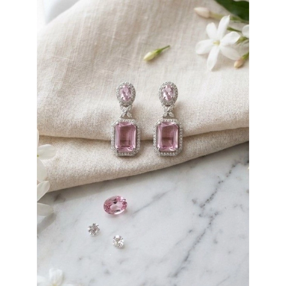 Generic Women's Brass Silver Plated Drop Earrings (Pink) Generic Women's Brass Silver Plated Drop Earrings (Pink)