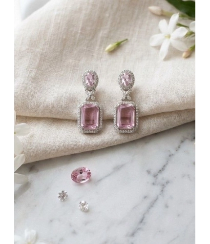 Generic Women's Brass Silver Plated Drop Earrings (Pink)