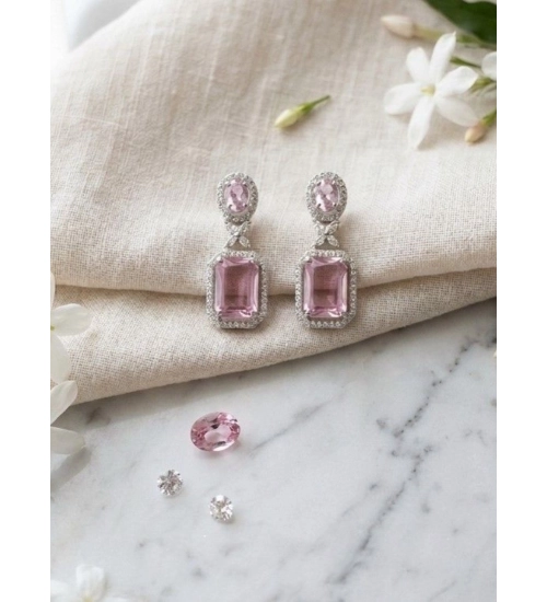 Generic Women's Brass Silver Plated Drop Earrings (Pink)