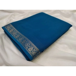 Generic Women's Crepe Chit Pallu Solid Saree With Unstitched Blouse 5.5Mtr (teal blue)