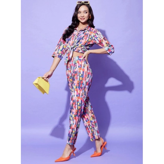 Generic Women's Polyester Floral 3-4th Sleeve Co-Ord Set (Multicolor) Generic Women's Polyester Floral 3-4th Sleeve Co-Ord Set (Multicolor)
