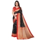 Generic Women's Litchi silk Printed Saree With Unstitched Blouse  5-6 Mtrs (Black)