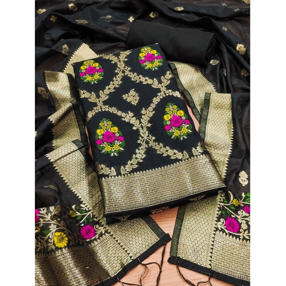 Generic Women's Banarasi Silk Printed Unstitched Salwar Suit Material With Dupatta (Black, 3Mtrs) Generic Women's Banarasi Silk Printed Unstitched Salwar Suit Material With Dupatta (Black, 3Mtrs)