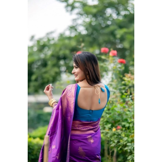 Generic Women's Katan_Silk Zari_Weaving Saree With Unstitched Blouse 5.5Mtr (Purple) Generic Women's Katan_Silk Zari_Weaving Saree With Unstitched Blouse 5.5Mtr (Purple)