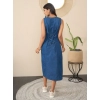 Generic Women's Denim Solid Sleeveless Dress (Blue)