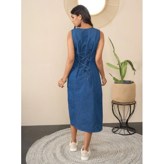 Generic Women's Denim Solid Sleeveless Dress (Blue) Generic Women's Denim Solid Sleeveless Dress (Blue)