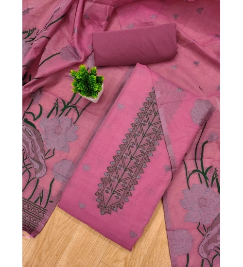 Generic Women's Banarasi Silk Printed Unstitched Salwar Suit Material With Dupatta (Pink, 3Mtrs)