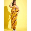 Generic Girl's Polyester Crepe Floral Sleeveless Jumpsuit (Mustard)
