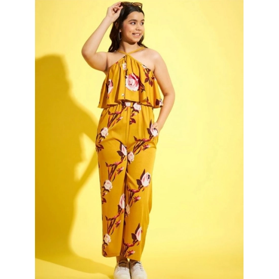 Generic Girl's Polyester Crepe Floral Sleeveless Jumpsuit (Mustard) Generic Girl's Polyester Crepe Floral Sleeveless Jumpsuit (Mustard)