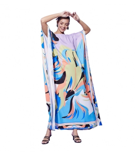 Generic Women's Satin Colour Blocking Kaftan Dress (Multicolor)