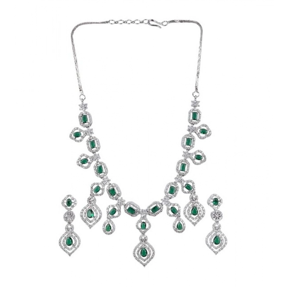Generic Women's Brass Silver Plated Necklace set (Green) Generic Women's Brass Silver Plated Necklace set (Green)