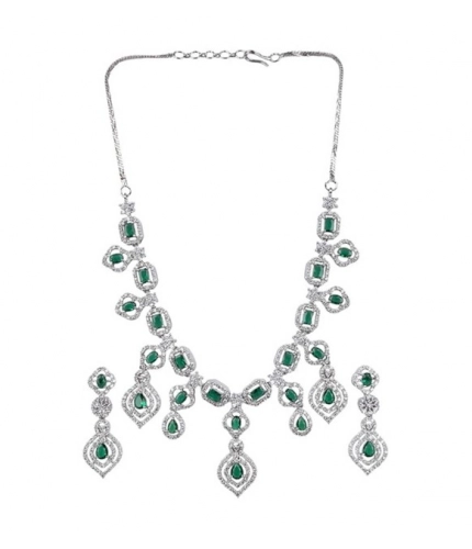 Generic Women's Brass Silver Plated Necklace set (Green)