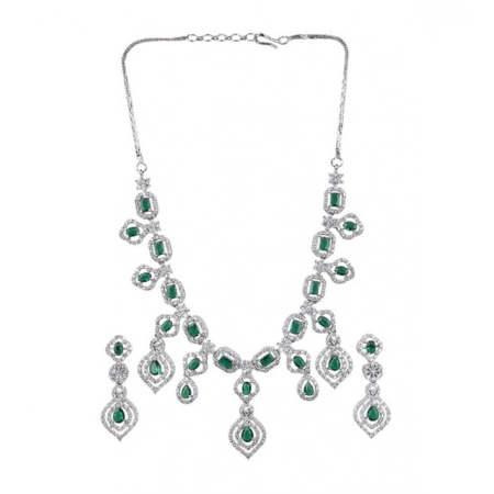 Generic Women's Brass Silver Plated Necklace set (Green) Generic Women's Brass Silver Plated Necklace set (Green)