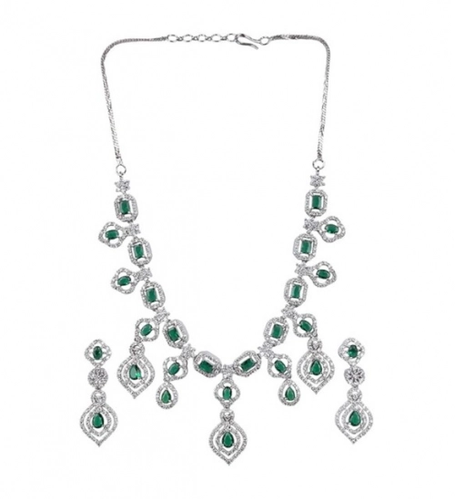 Generic Women's Brass Silver Plated Necklace set (Green) Generic Women's Brass Silver Plated Necklace set (Green)