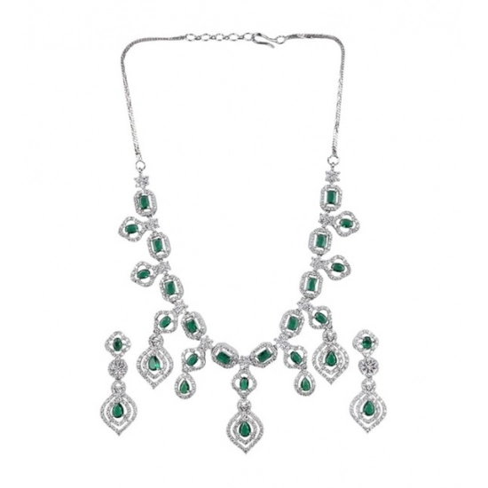 Generic Women's Brass Silver Plated Necklace set (Green) Generic Women's Brass Silver Plated Necklace set (Green)