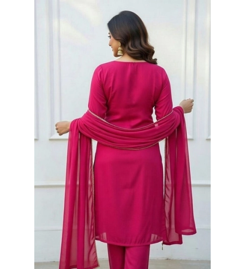 Generic Women's Georgette Ethnic Motif Round 3/4th Sleeve Kurti With Pant Dupatta Set (Pink) Generic Women's Georgette Ethnic Motif Round 3/4th Sleeve Kurti With Pant Dupatta Set (Pink)