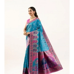 Generic Women's Faux_Banarasi Woven Motifs Saree With Unstitched Blouse 5.5Mtr (Teal)