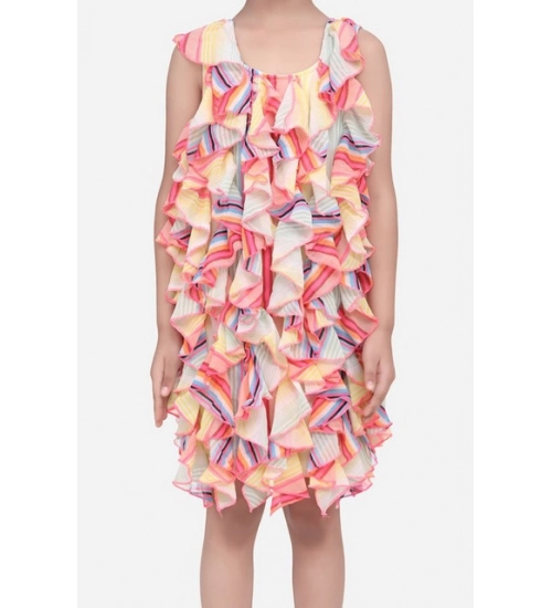 Generic Girl's Chiffon Ruffled Sleeveless Dress (Multicolor)