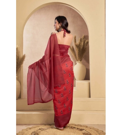 Generic Women's Faux_Linen Printed Ready-to-Wear Saree With Unstitched Blouse 5.5 Mtr (Red) Generic Women's Faux_Linen Printed Ready-to-Wear Saree With Unstitched Blouse 5.5 Mtr (Red)