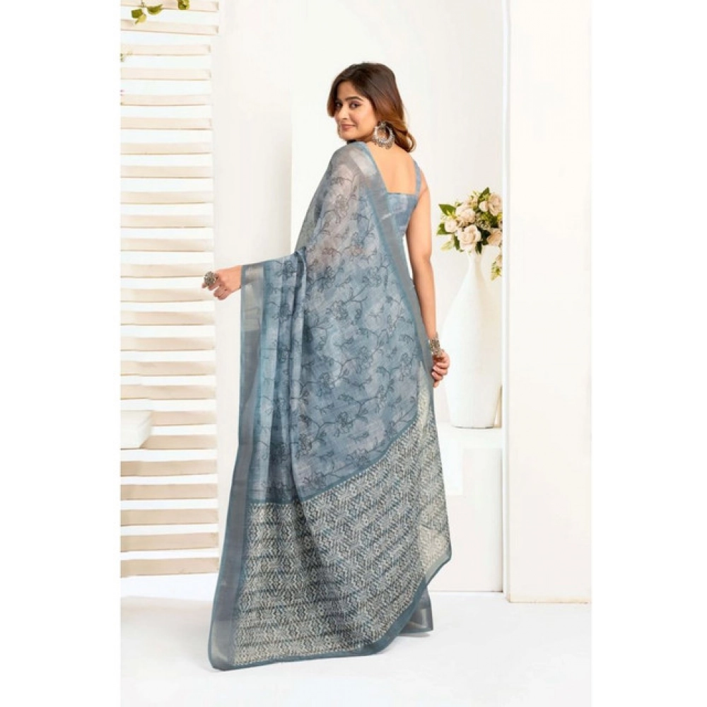 Generic Women's Faux_Linen Printed Ready-to-Wear Saree With Unstitched Blouse 5.5 Mtr (Light_Blue) Generic Women's Faux_Linen Printed Ready-to-Wear Saree With Unstitched Blouse 5.5 Mtr (Light_Blue)