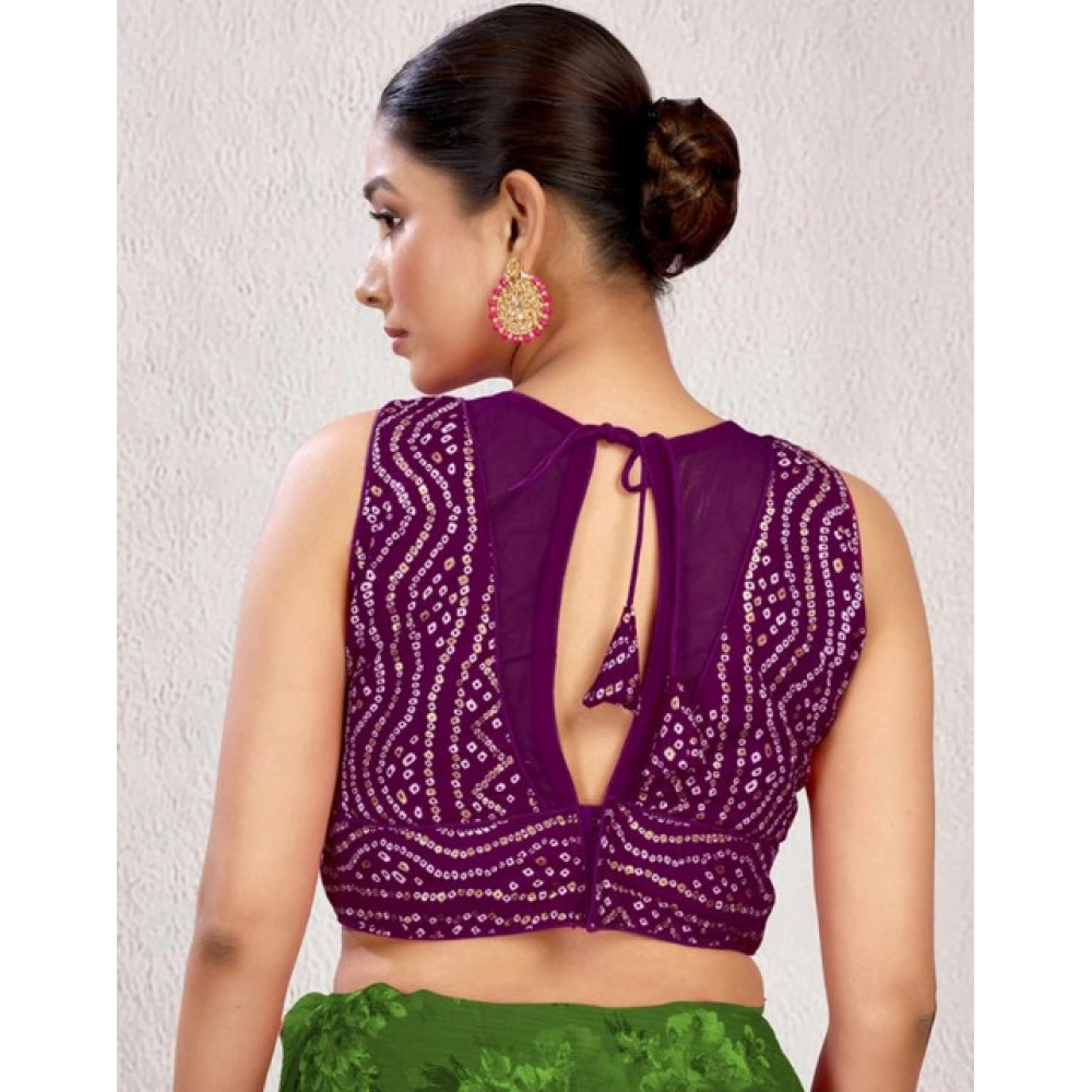 Women's Rayon Cotton Bandhani Printed Halter Neck Non Padded Blouse (Wine 38 Ready (Alterable up to 42)