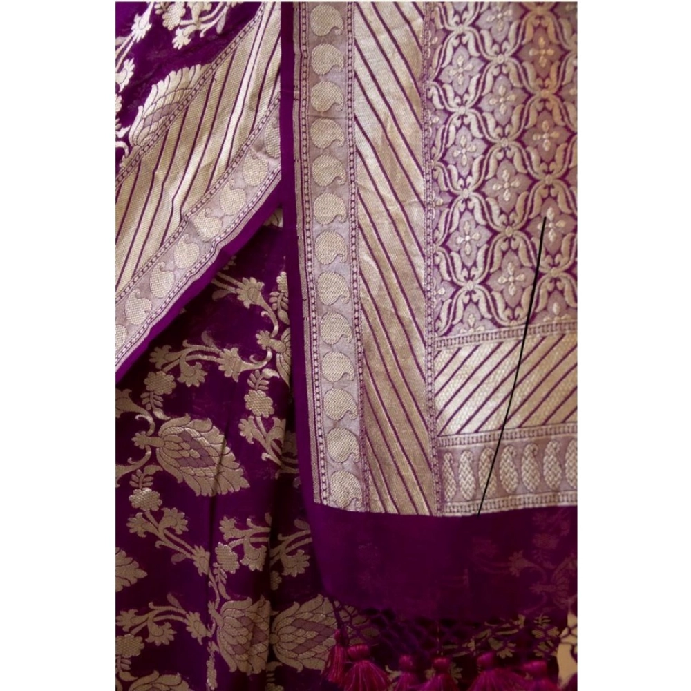 Generic Women's Soft Litchi Silk Jacquard Work Saree With Unstitched Blouse 5.5Mtr (Purple) Generic Women's Soft Litchi Silk Jacquard Work Saree With Unstitched Blouse 5.5Mtr (Purple)