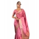 Generic Women's Satin Printed Saree With Unstitched Blouse 5.5Mtr (Pink)