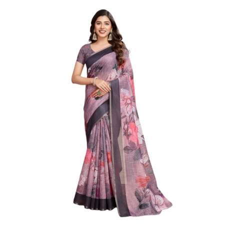 Generic Women's Semi Cotton Digital Print Saree With Unstitched Blouse 5.5Mtr (lavender) Generic Women's Semi Cotton Digital Print Saree With Unstitched Blouse 5.5Mtr (lavender)