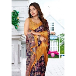 Generic Women's Cotton Silk Floral Printed Saree With Unstitched Blouse 5.5Mtr (Multicolor)