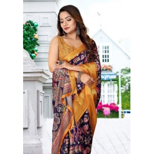Generic Women's Cotton Silk Floral Printed Saree With Unstitched Blouse 5.5Mtr (Multicolor)