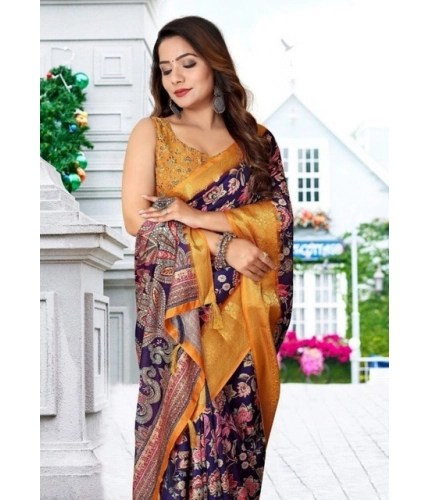 Generic Women's Cotton Silk Floral Printed Saree With Unstitched Blouse 5.5Mtr (Multicolor)