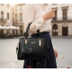 Women's PU Leather Solid Shoulder Zipper Handbag (Black)