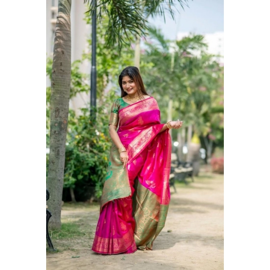 Generic Women's Katan_Silk Zari_Weaving Saree With Unstitched Blouse 5.5Mtr (Pink) Generic Women's Katan_Silk Zari_Weaving Saree With Unstitched Blouse 5.5Mtr (Pink)