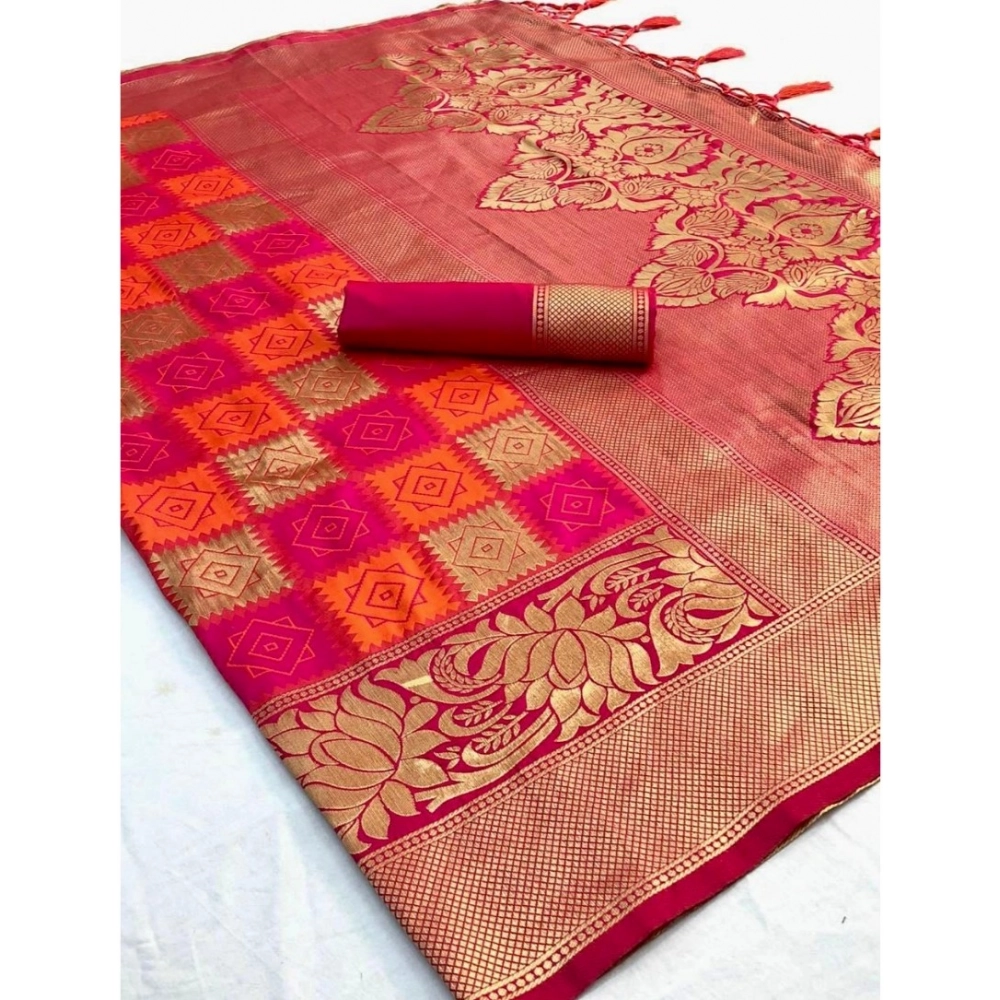 Generic Women's Soft Litchi Silk Jacquard Work Saree With Unstitched Blouse 5.5Mtr (Red) Generic Women's Soft Litchi Silk Jacquard Work Saree With Unstitched Blouse 5.5Mtr (Red)
