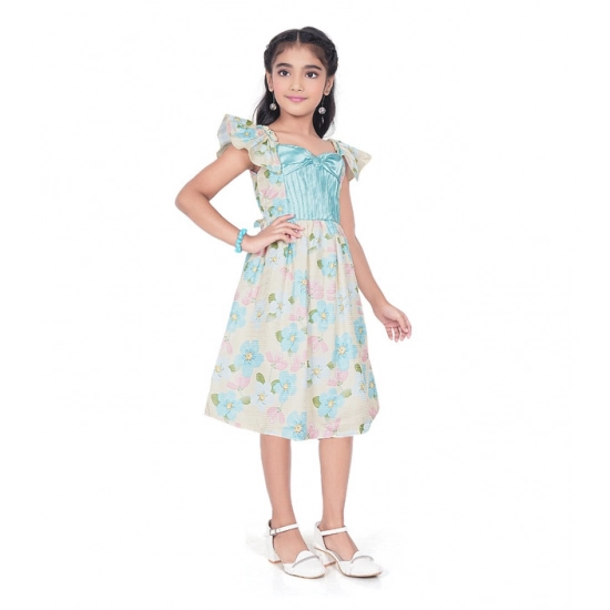 Generic Girl's Popcorn Printed Short Sleeve Squre Neck Dress (Sky Blue)