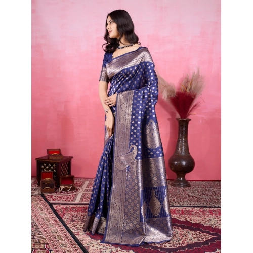 Women's Banarasi Silk Printed Saree With Unstitched Blouse 5.5Mtr (Blue) Women's Banarasi Silk Printed Saree With Unstitched Blouse 5.5Mtr (Blue)