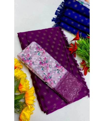 Generic Women's Printed Brasso Saree With Unstitched Blouse (Magenta, 5-6 Mtrs) Generic Women's Printed Brasso Saree With Unstitched Blouse (Magenta, 5-6 Mtrs)