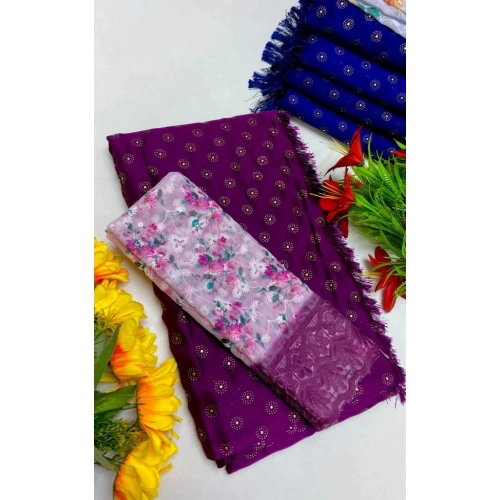 Women's Printed Brasso Saree With Unstitched Blouse (Magenta, 5-6 Mtrs)