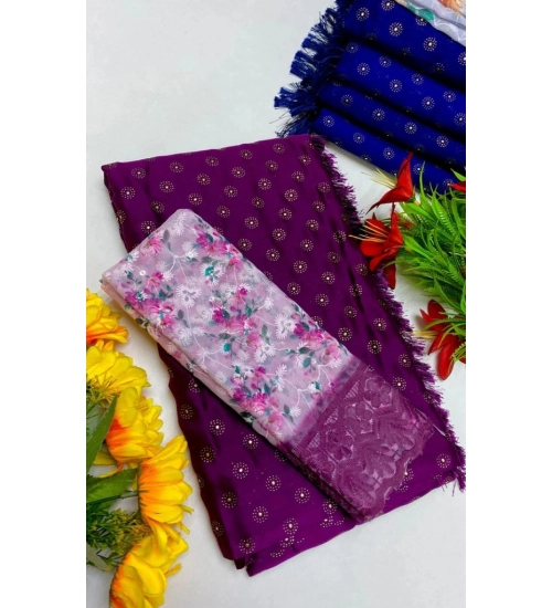 Generic Women's Printed Brasso Saree With Unstitched Blouse (Magenta, 5-6 Mtrs)