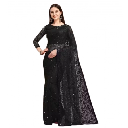 Generic Women's Net Self Design Saree With Unstitched Blouse 5.5Mtr (Black) Generic Women's Net Self Design Saree With Unstitched Blouse 5.5Mtr (Black)