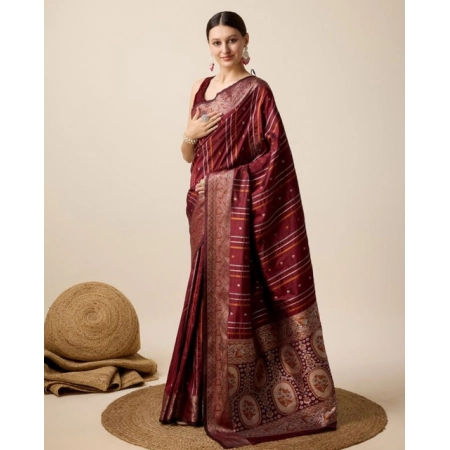 Generic Women's Soft Silk Jacquard Saree With Unstitched Blouse 5.5Mtr (Maroon)