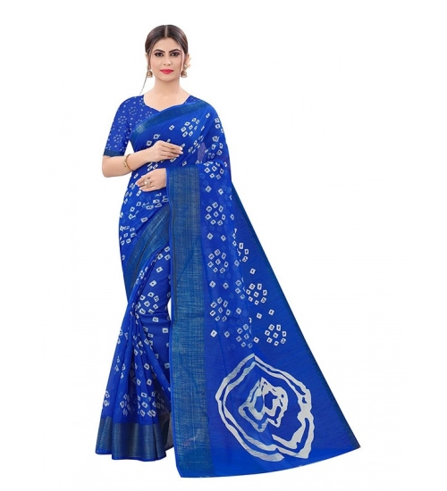 Generic Women's Cotton Silk Bandhni Saree With Unstitched Blouse 5.5Mtr (Royal Blue)