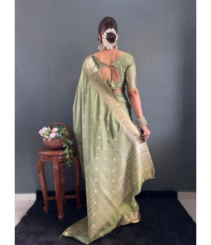Generic Women's Satin Printed Saree With Unstitched Blouse 5.5Mtr (Green)