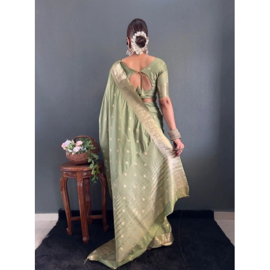 Generic Women's Satin Printed Saree With Unstitched Blouse 5.5Mtr (Green)