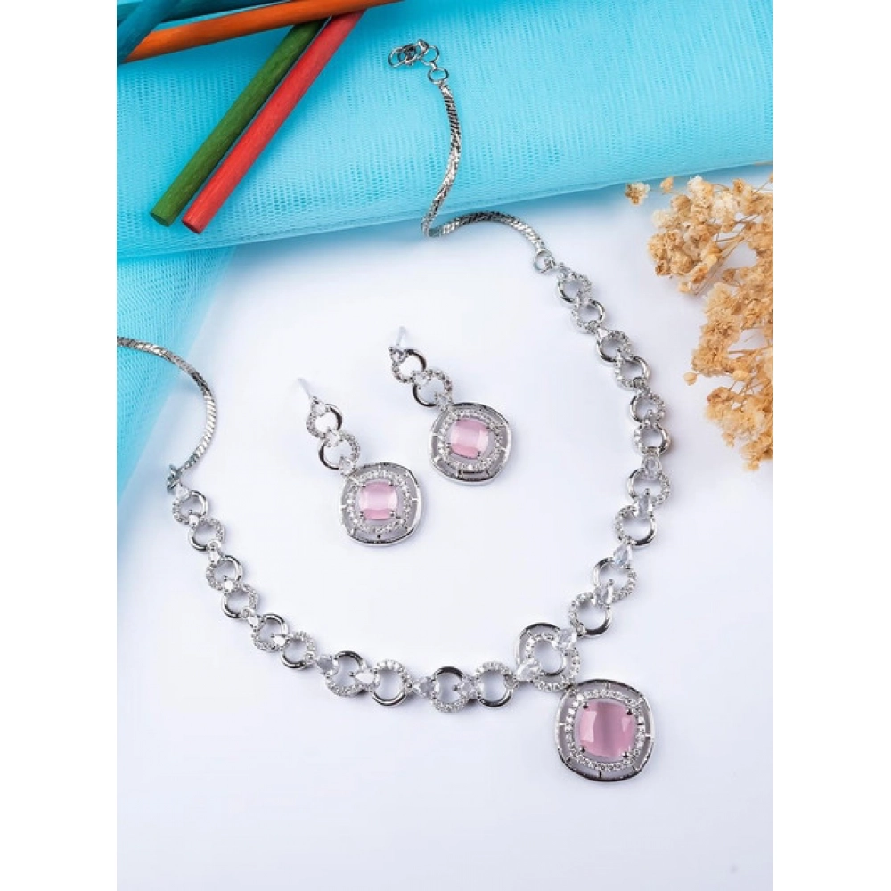 Generic Women's Brass Silver Plated Necklace set (Pink) Generic Women's Brass Silver Plated Necklace set (Pink)