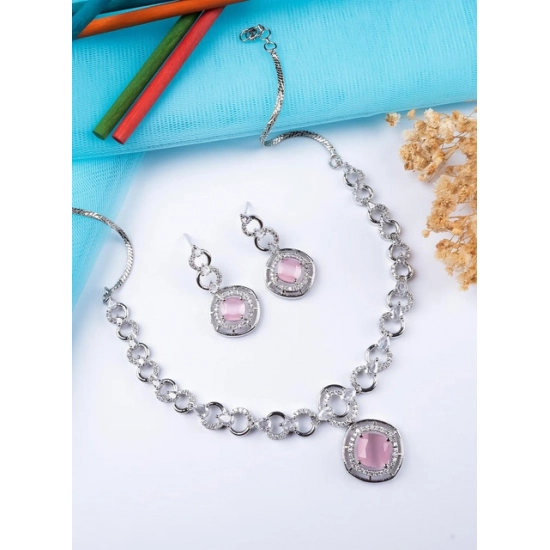 Generic Women's Brass Silver Plated Necklace set (Pink) Generic Women's Brass Silver Plated Necklace set (Pink)